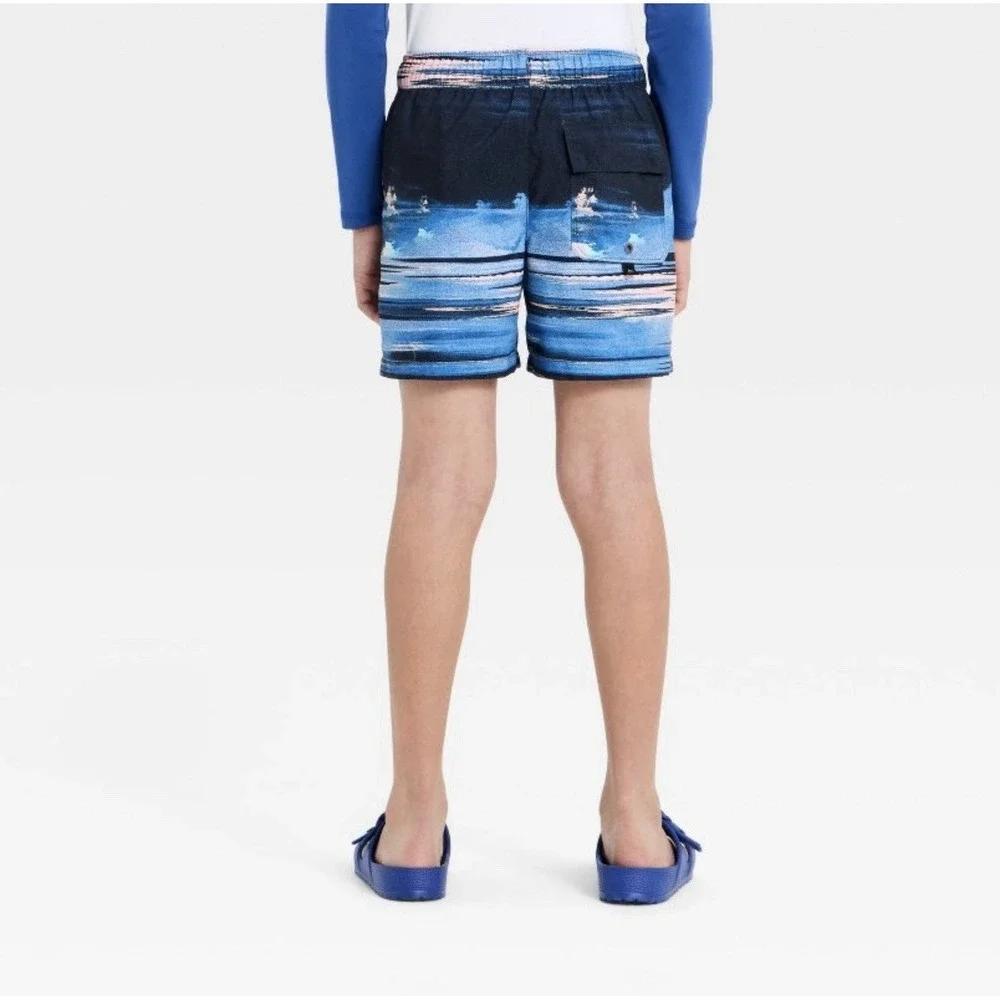 Art Class Boy's Swim Trunks with Built in Boxers ~ Blue/Black Sz M NWT